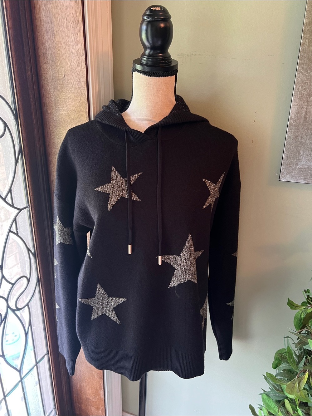 Calligraphie Black Star-Print Hooded Knit Sweater - Women's